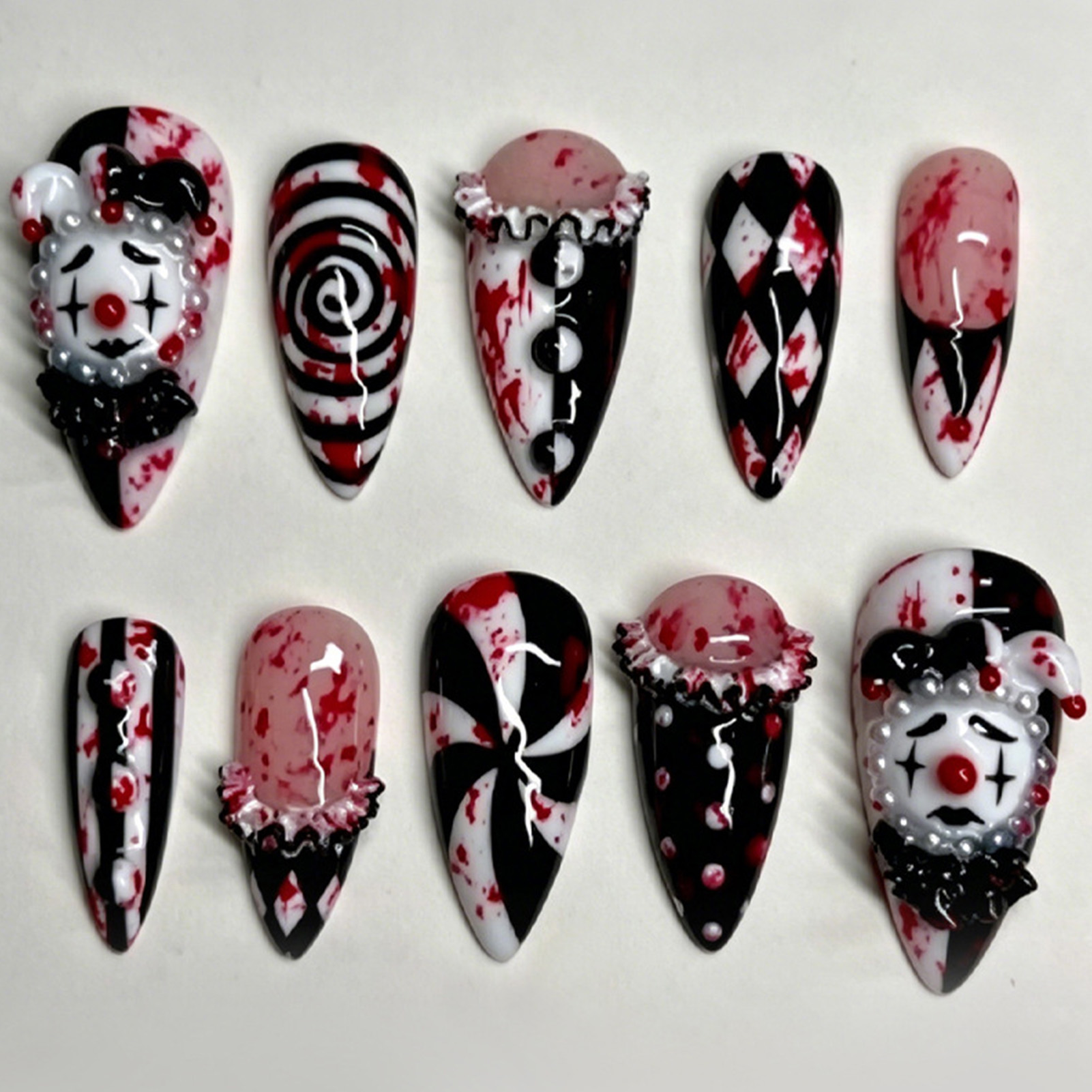 Nail Art Press On - 30pcs Funny Dark Clown Press On