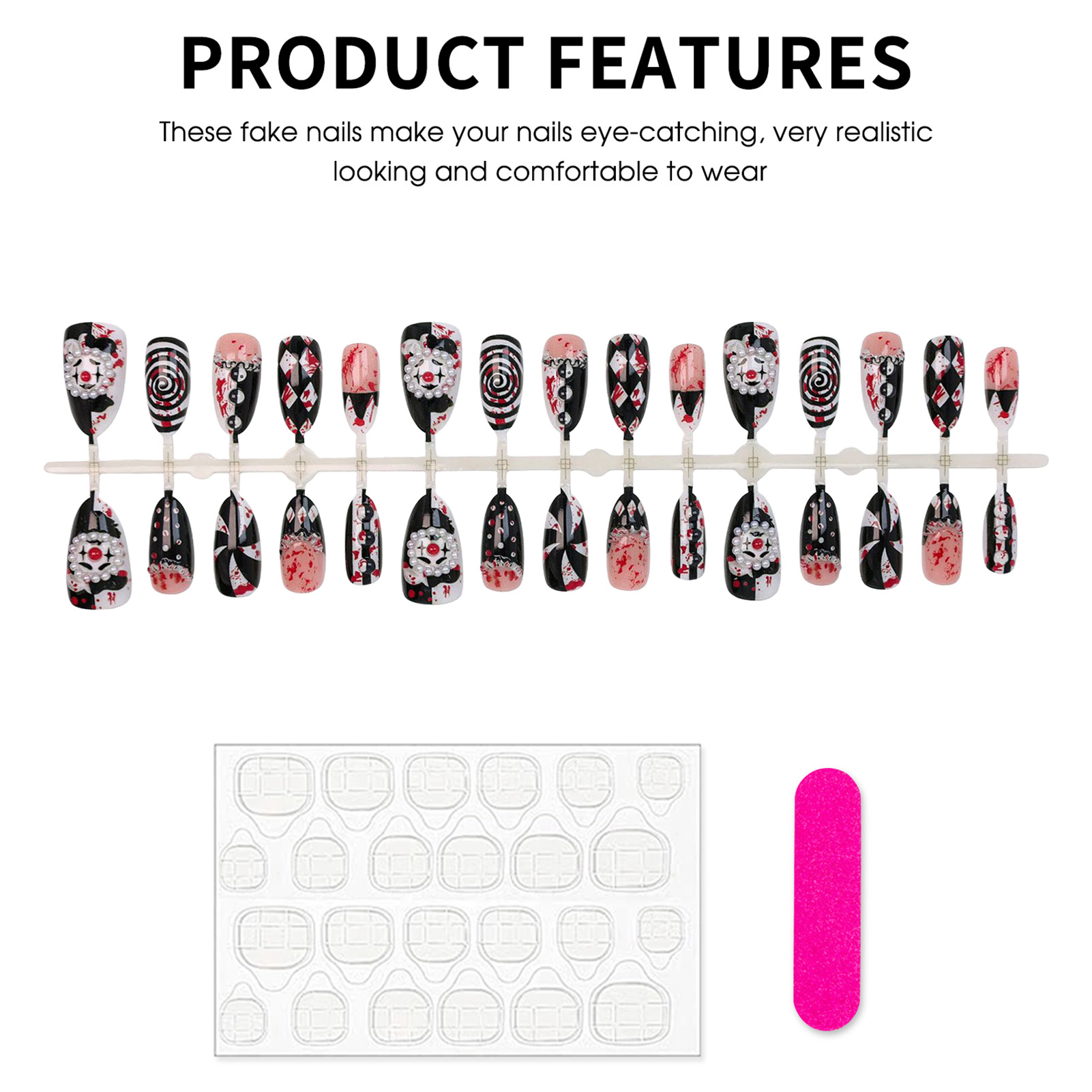 30pcs Funny Dark Clown Press O - Nail Art Press On 评论和价格