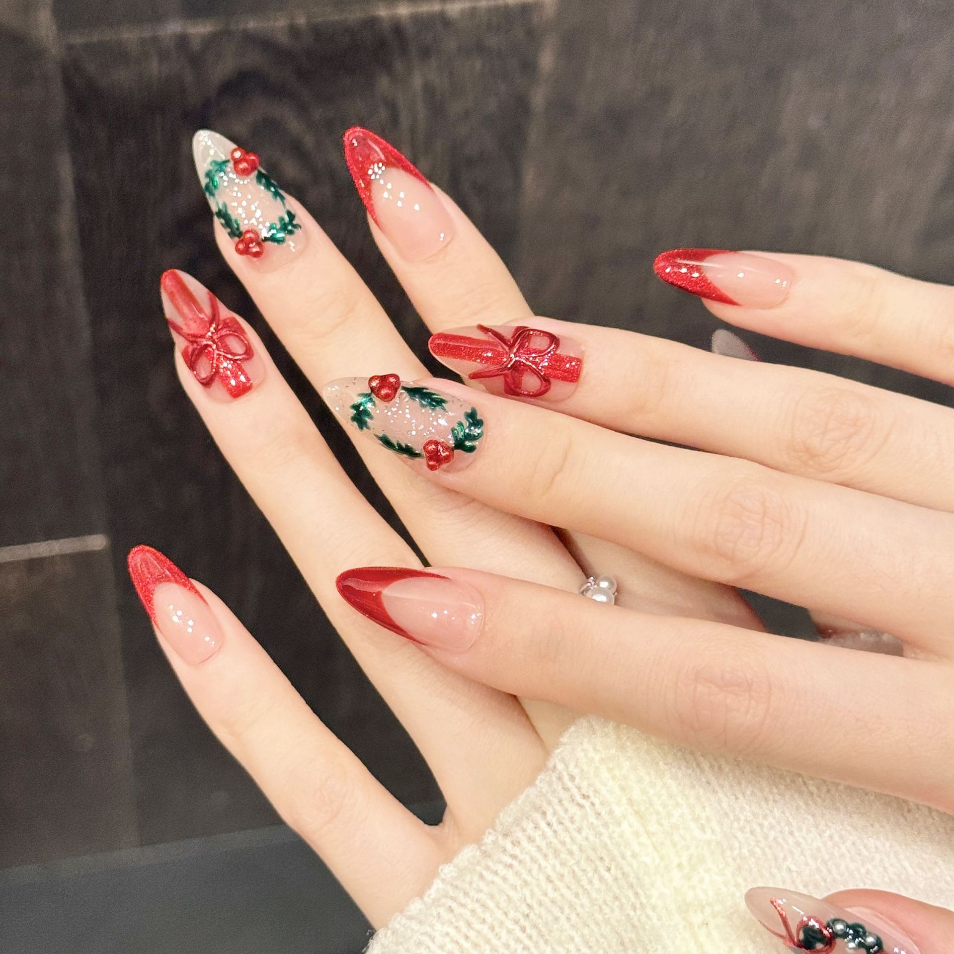 10Pcs Christmas Red Nude Mediu - Nail Art Press On 评论和价格