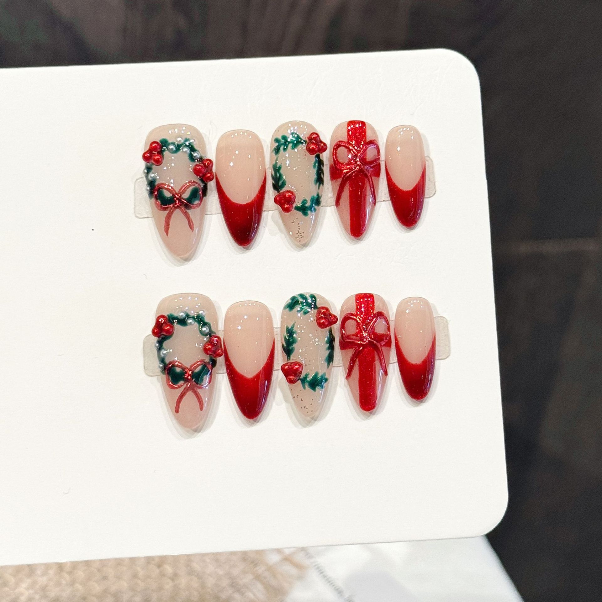 10Pcs Christmas Red Nude Mediu - Nail Art Press On 评论和价格
