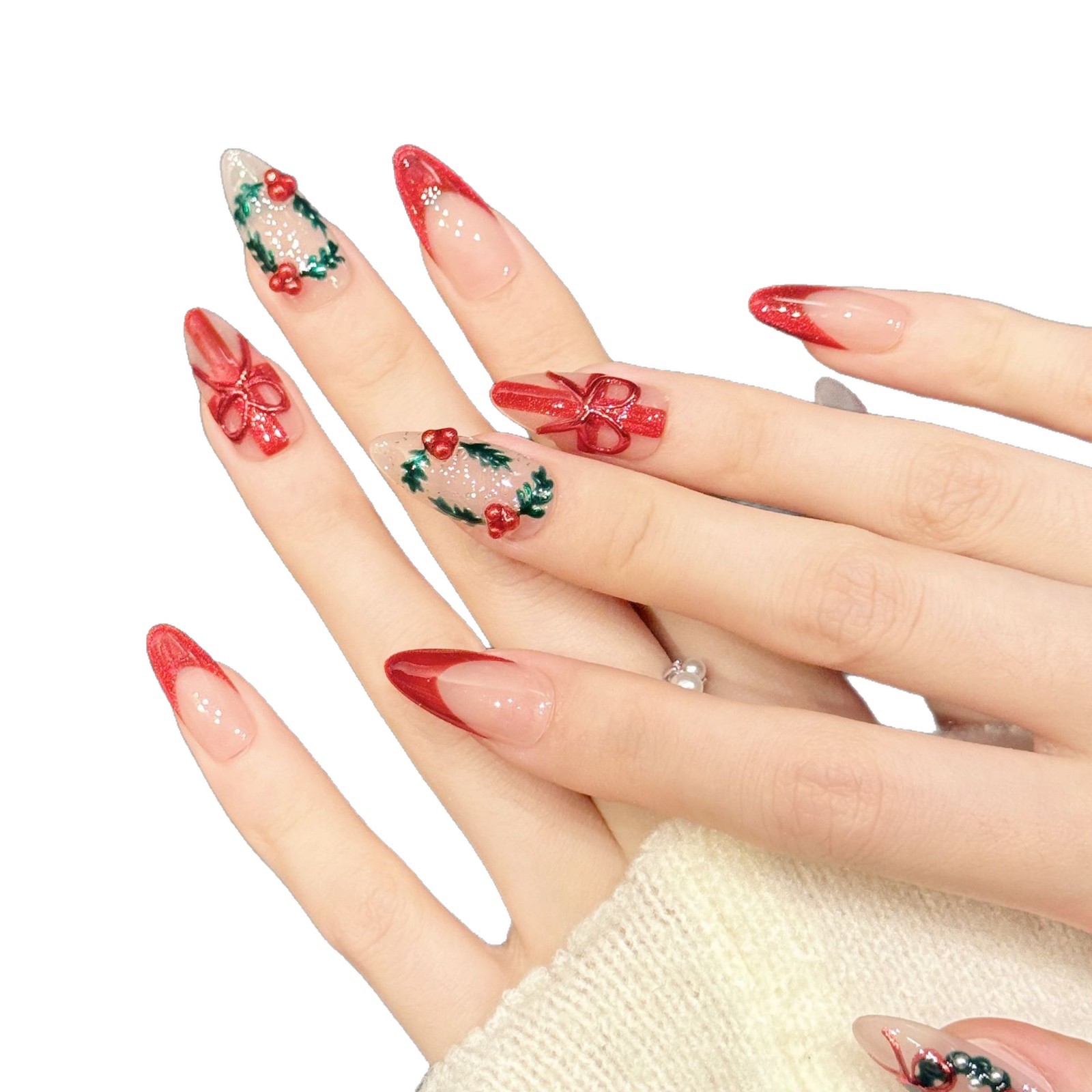 10Pcs Christmas Red Nude Mediu - Nail Art Press On 评论和价格