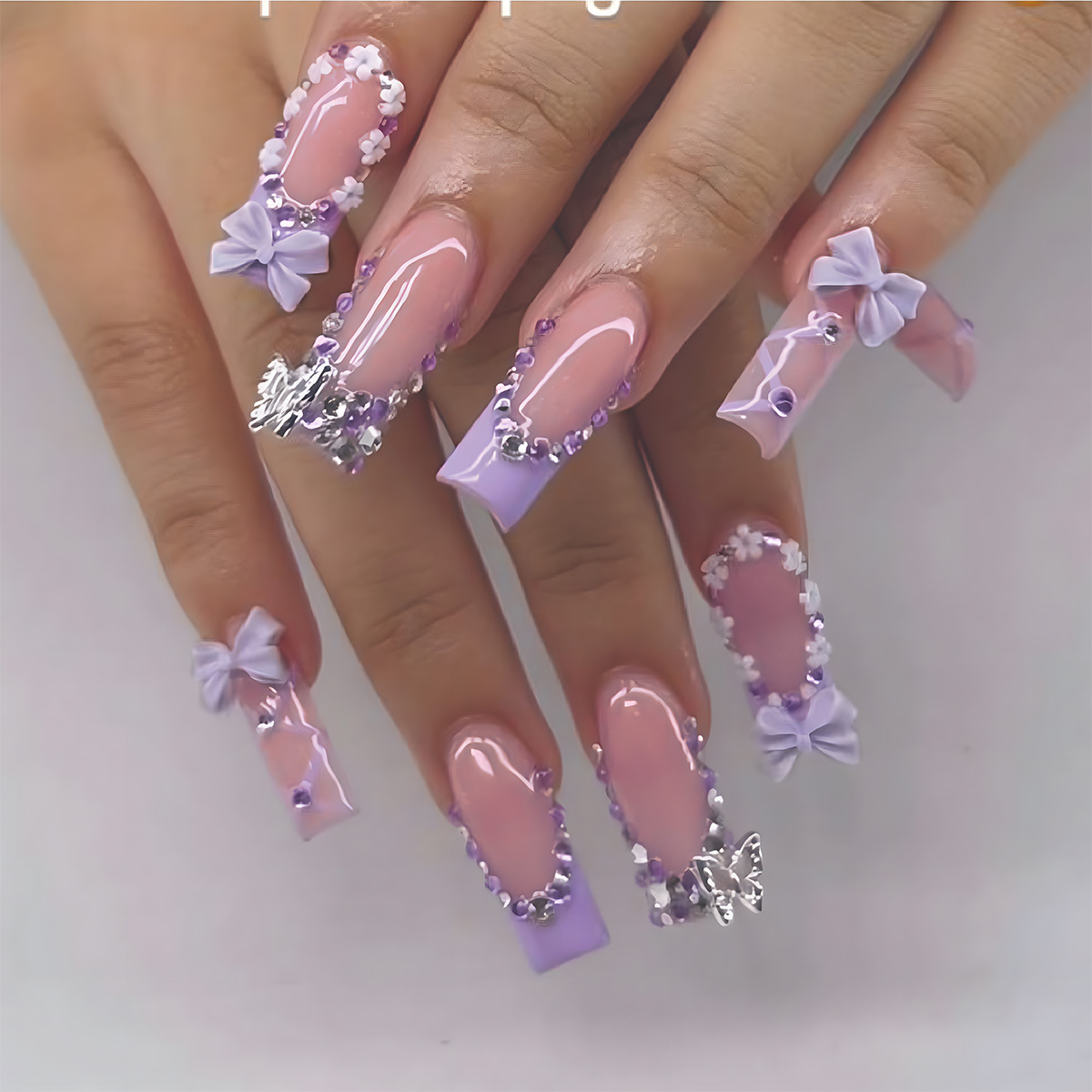 24Pcs Flower French Fake Nail  - Nail Art Press On 评论和价格