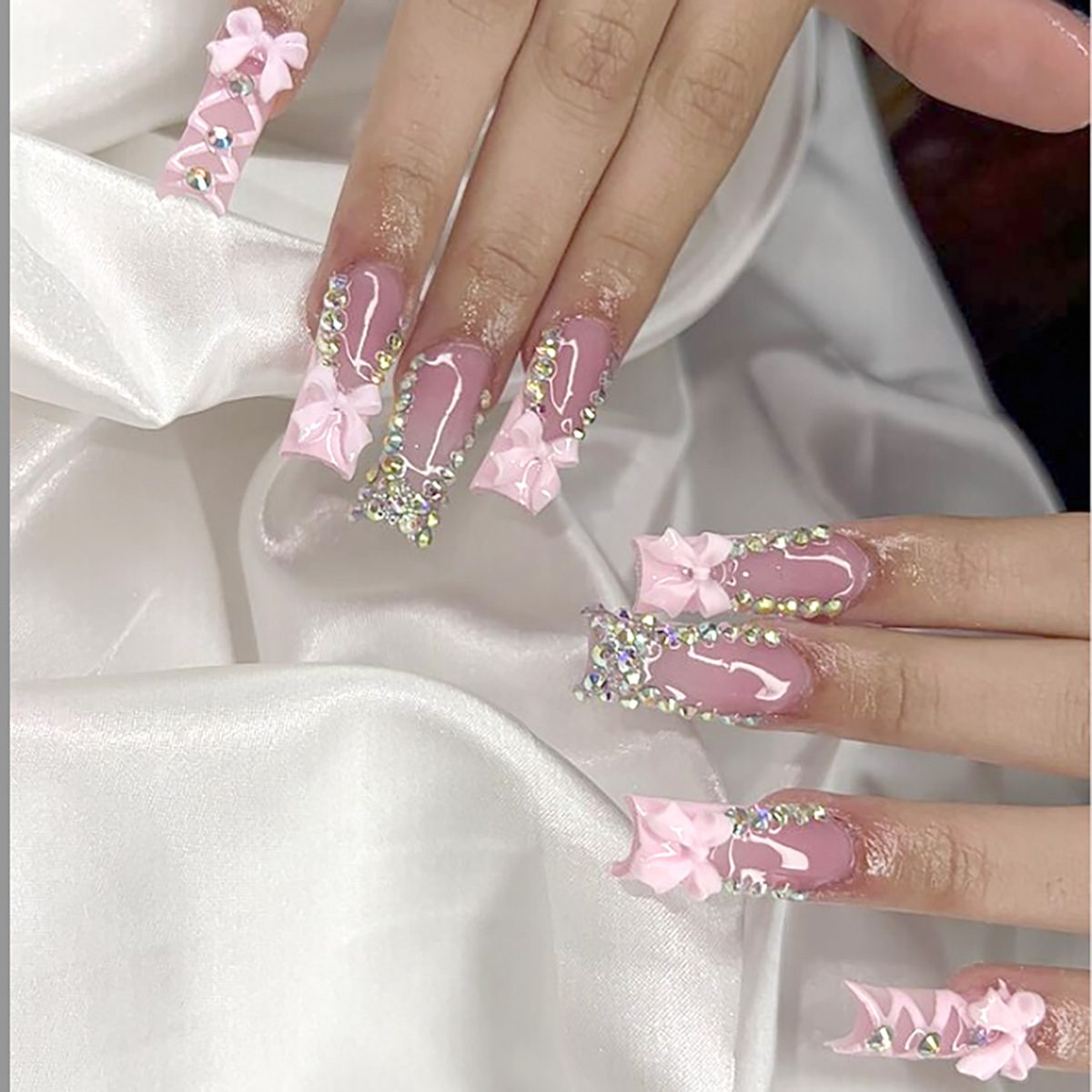 24Pcs Flower French Fake Nail  - Nail Art Press On 评论和价格