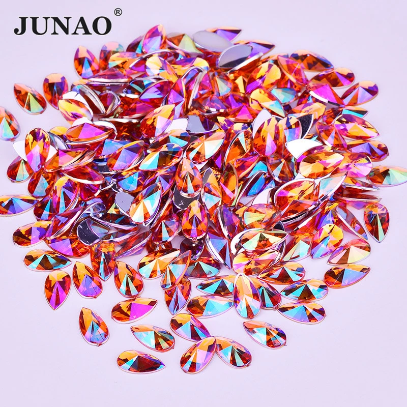 JUNAO 8x13mm Orange AB Acrylic - Nail Art Orange 评论和价格