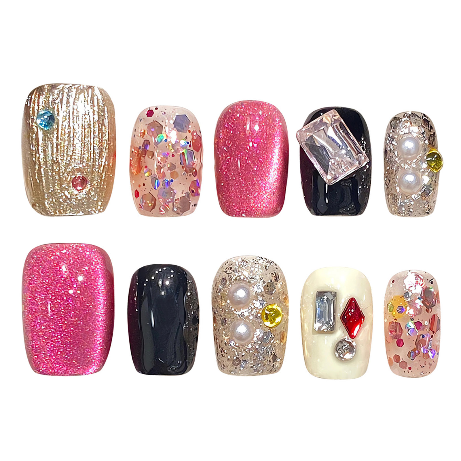 Handmade Press on Nails Glitte - Nail Art Press On 评论和价格