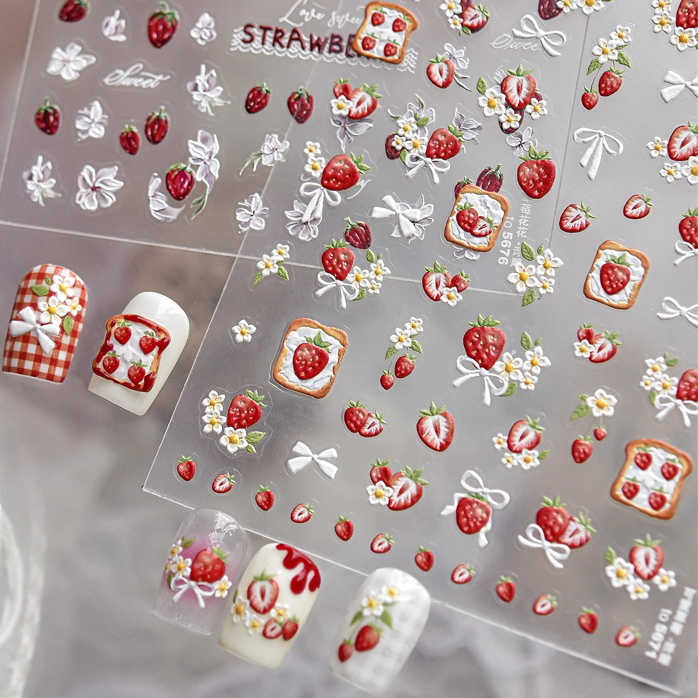 Strawberry Toast Bowknot Daisy - Nail Art Orange 评论和价格