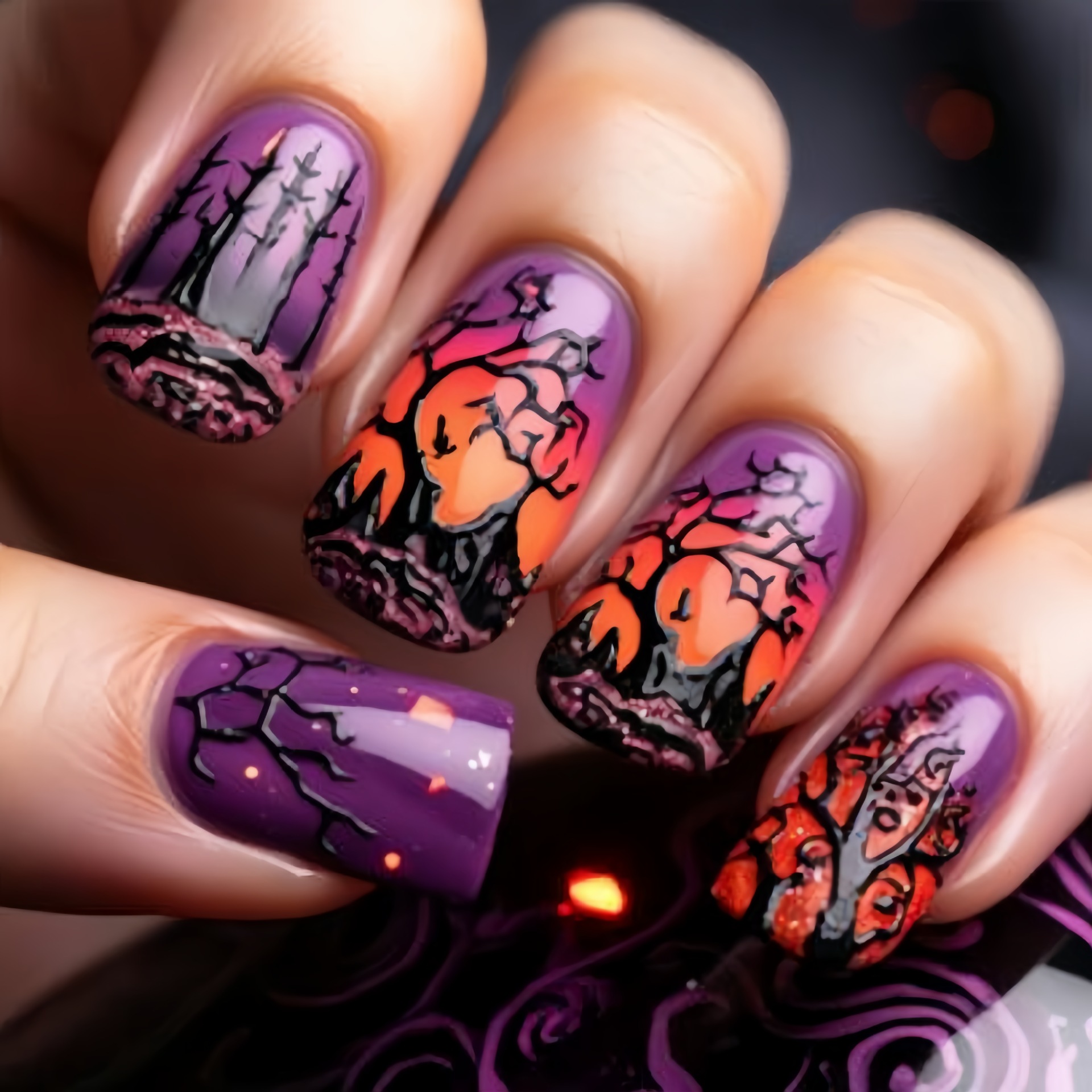 Medium Square fake nails for w - Nail Art Orange 评论和价格