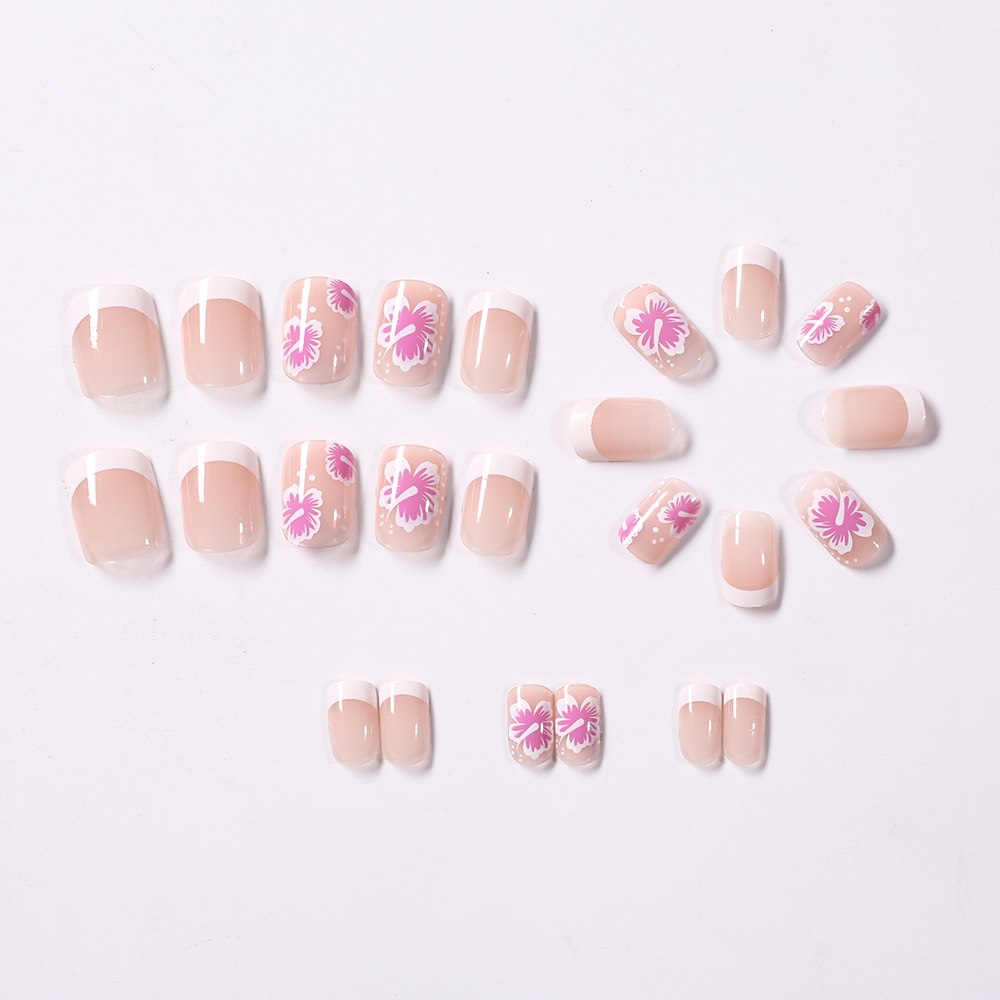 24Pcs French Flower False Nail - Nail Art Press On 评论和价格