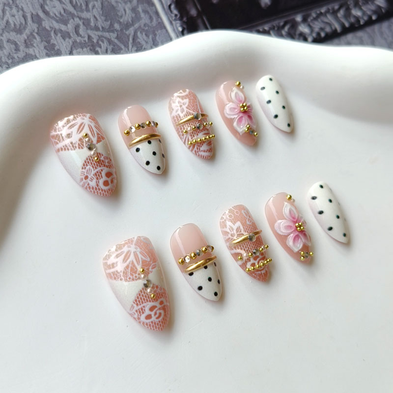 10Pcs 3D Gilded White Lace Flo - Nail Art Press On 评论和价格