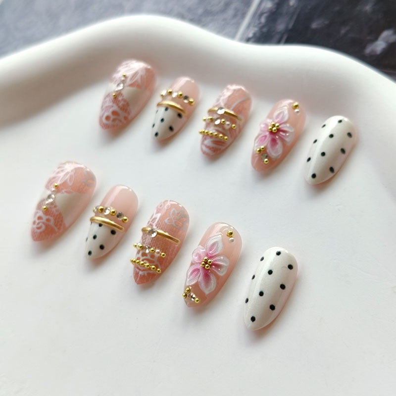 10Pcs 3D Gilded White Lace Flo - Nail Art Press On 评论和价格