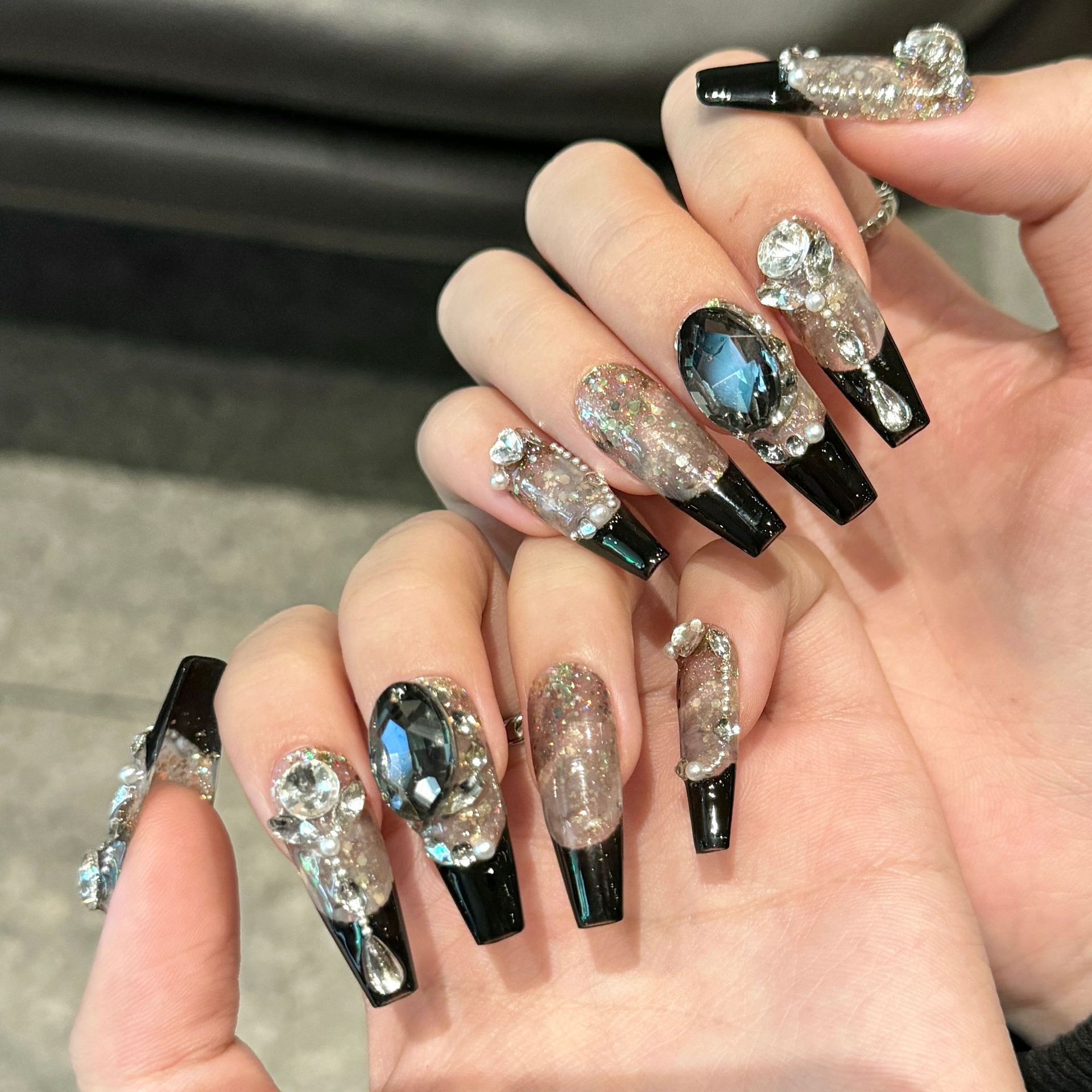 10pcs Black French Style Press - Nail Art Press On 评论和价格