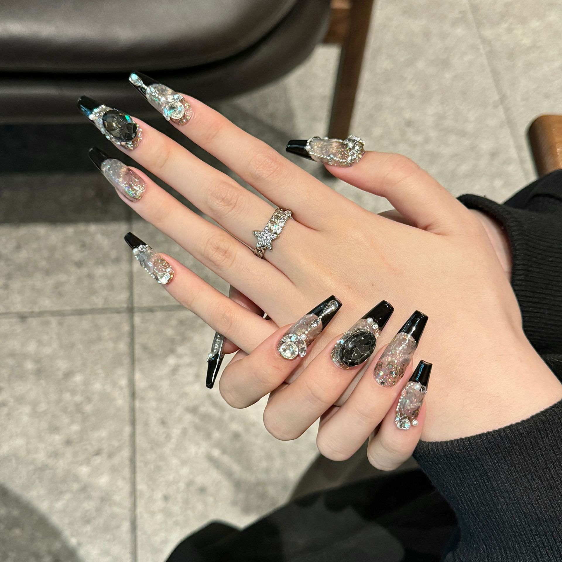 10pcs Black French Style Press - Nail Art Press On 评论和价格